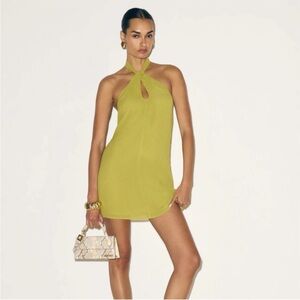 Reformation Green A-Line Halter Dress for Weddings